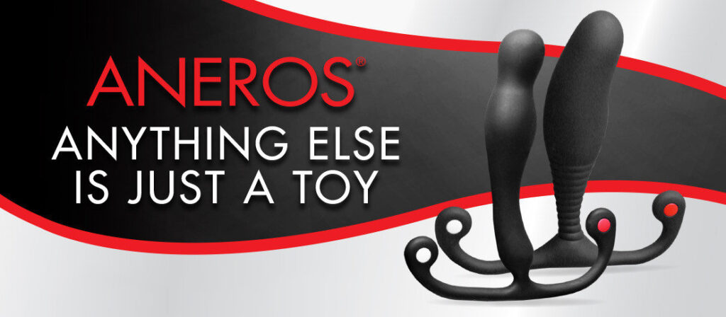 The image shows two black Aneros Trident prostate massagers. The text says Aneros, anything else is just a toy.