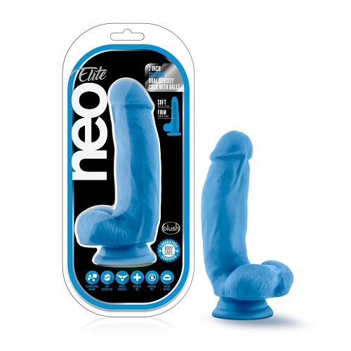 7 inch Realistic Silicone Dual Density Girthy Dildo with Suction Cup and Balls Blue - Image 3