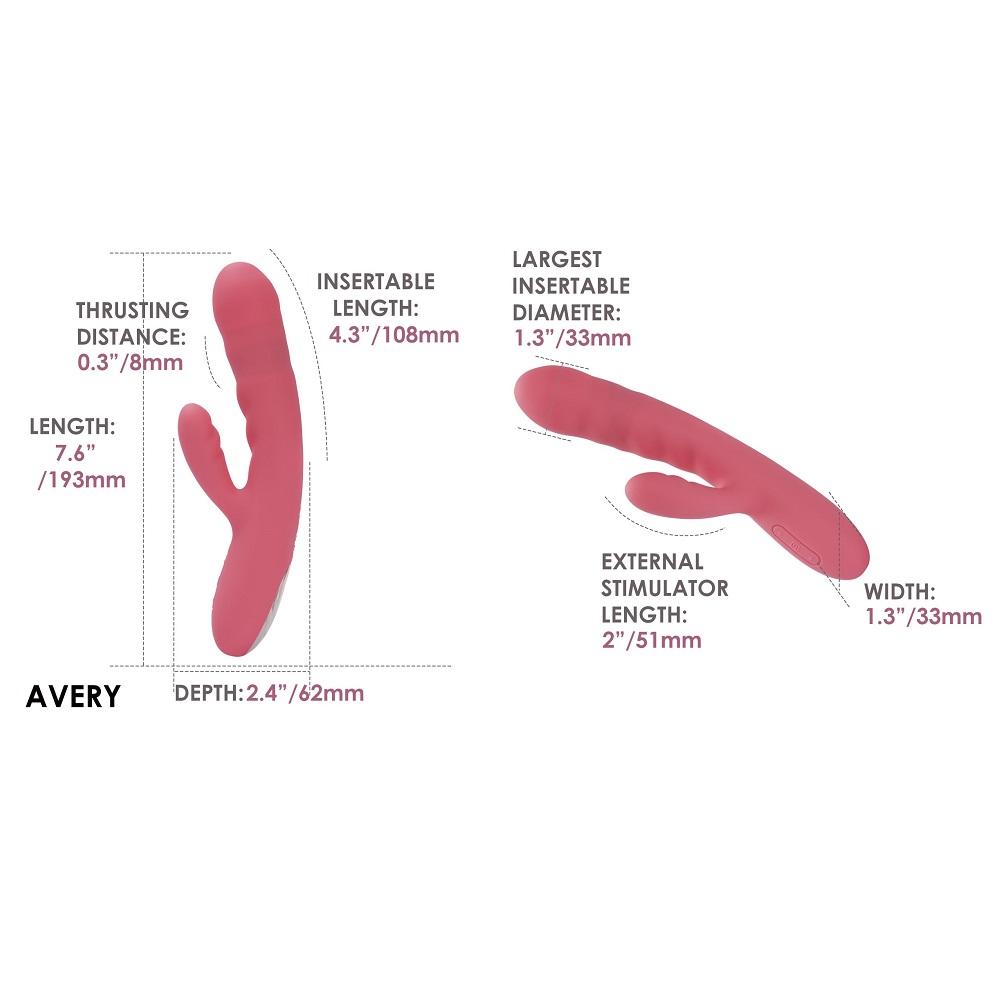 Svakom Avery Thrusting Vibrator with Clitoral Stimulator Pink - Image 10