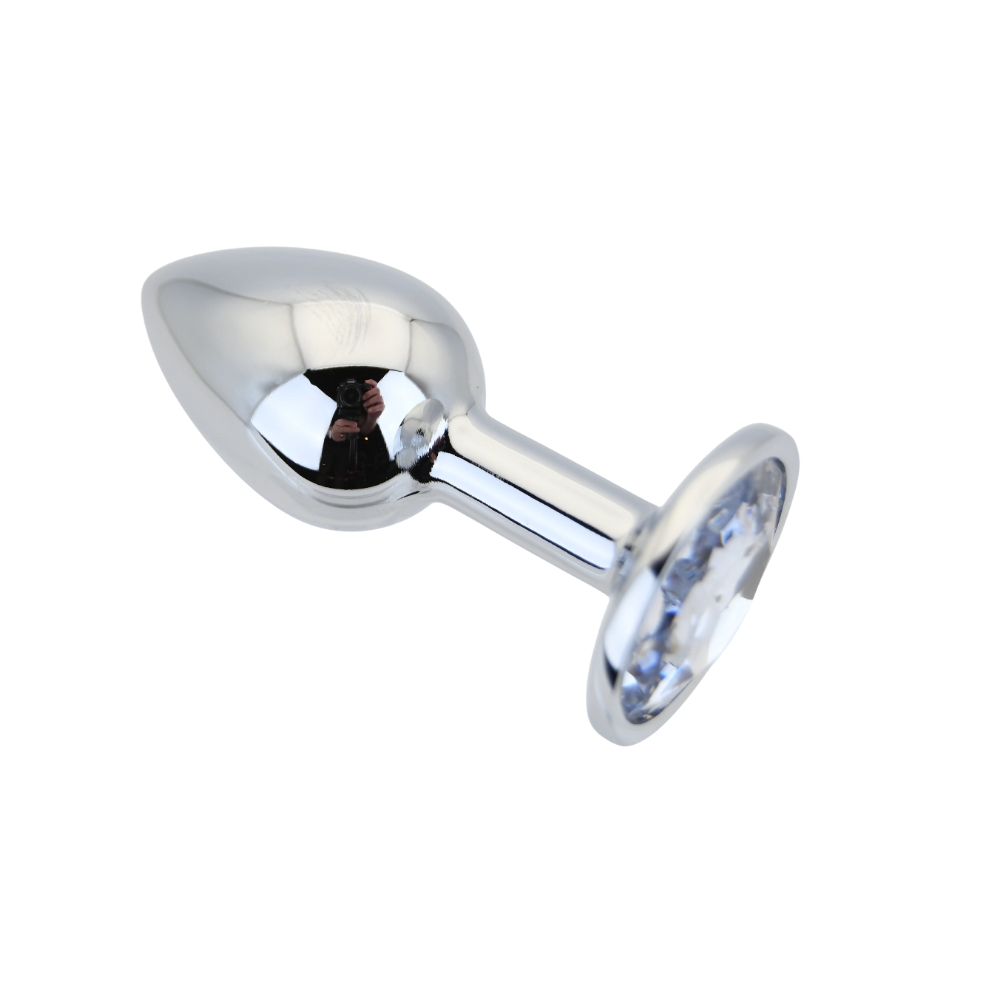 Toosh Silver Metal Butt Plug Small Clear Stone - Image 6