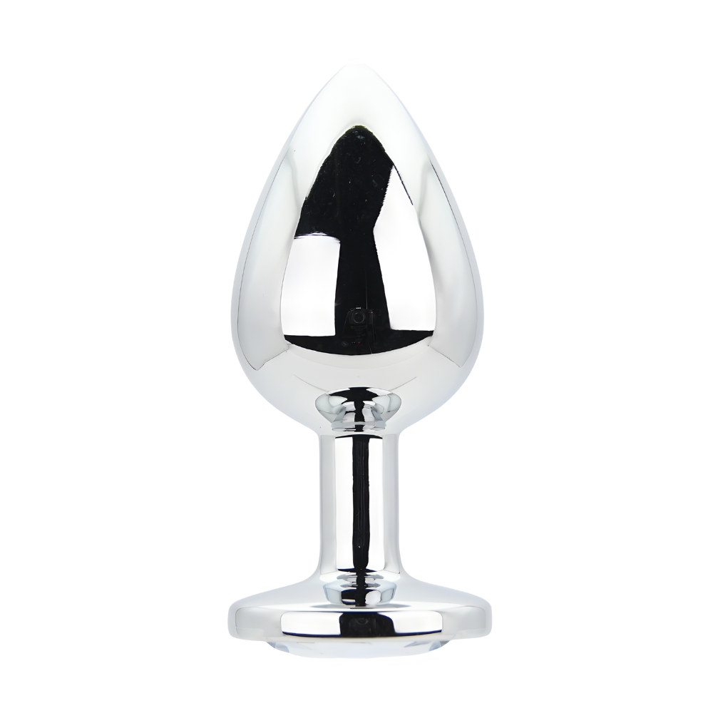 Toosh Silver Metal Butt Plug Large Clear Stone - Image 2