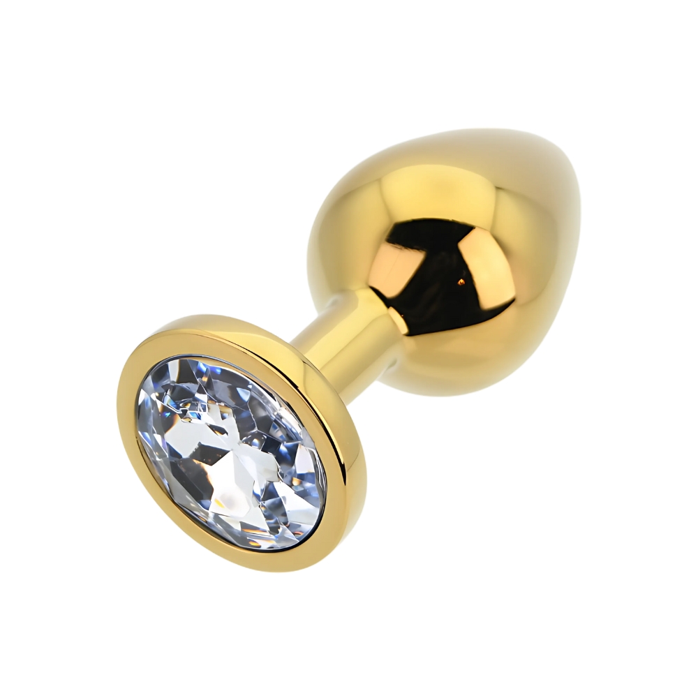 Toosh Gold Metal Butt Plug Medium Clear Stone - Image 6