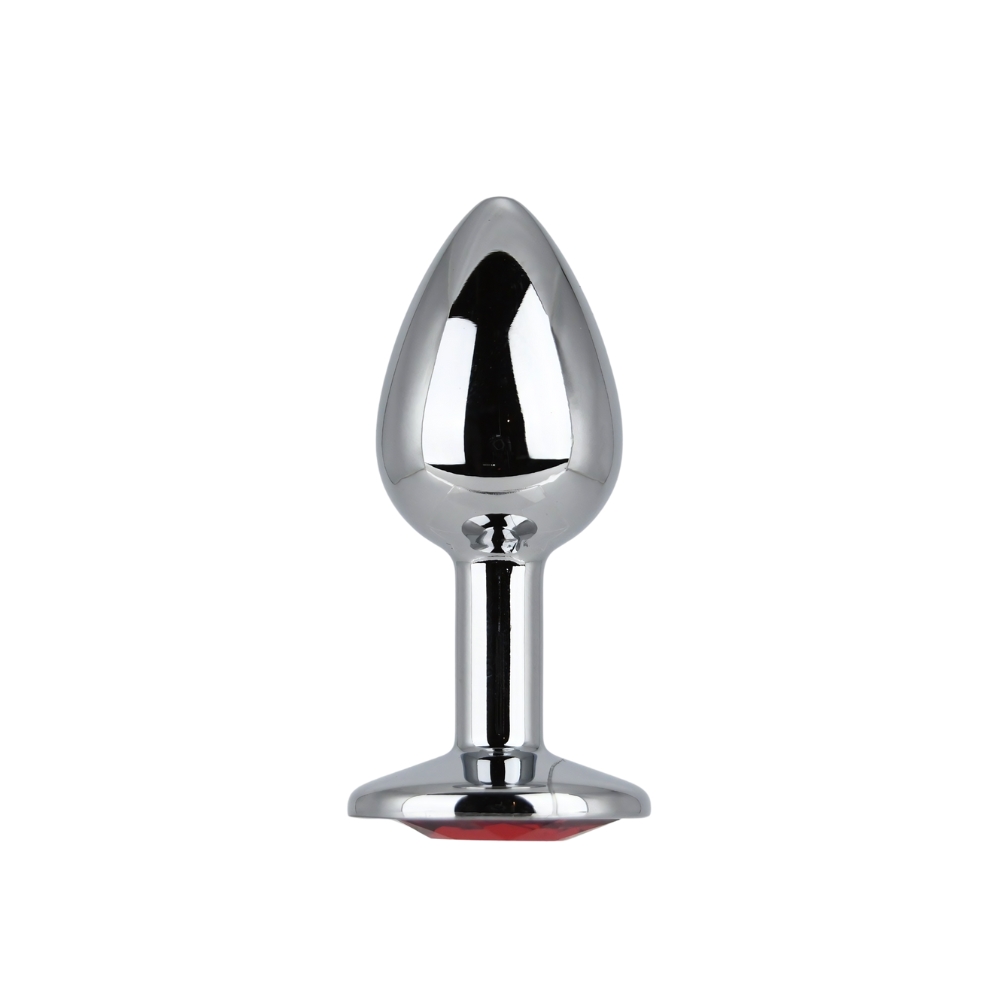 Toosh Silver Metal Butt Plug Small Red Stone - Image 2