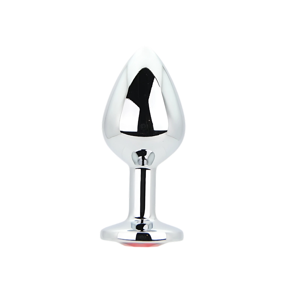 Toosh Silver Metal Butt Plug Medium Red Stone - Image 2