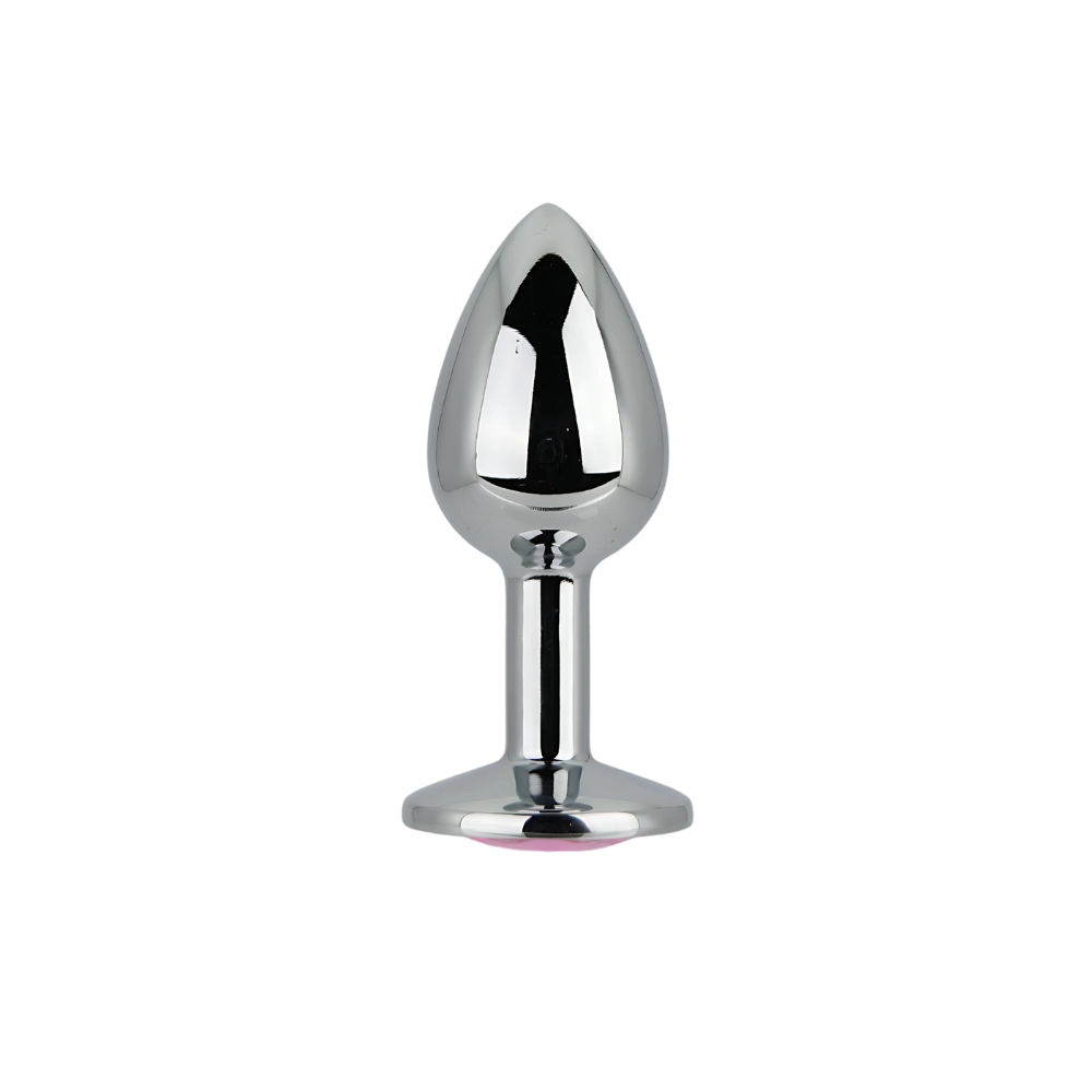 Toosh Silver Metal Butt Plug Small Pink Stone - Image 2