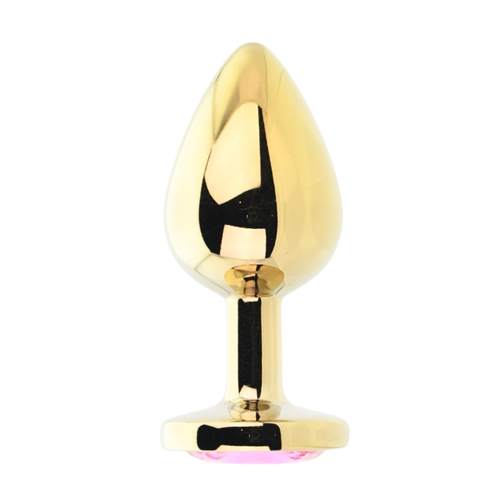 Toosh Gold Metal Butt Plug Large Pink Stone - Image 2