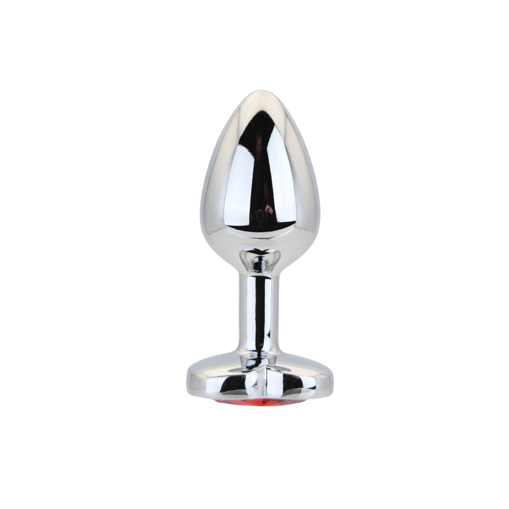 Toosh Heart Shaped Silver Butt Plug with Red Stone Small - Image 2