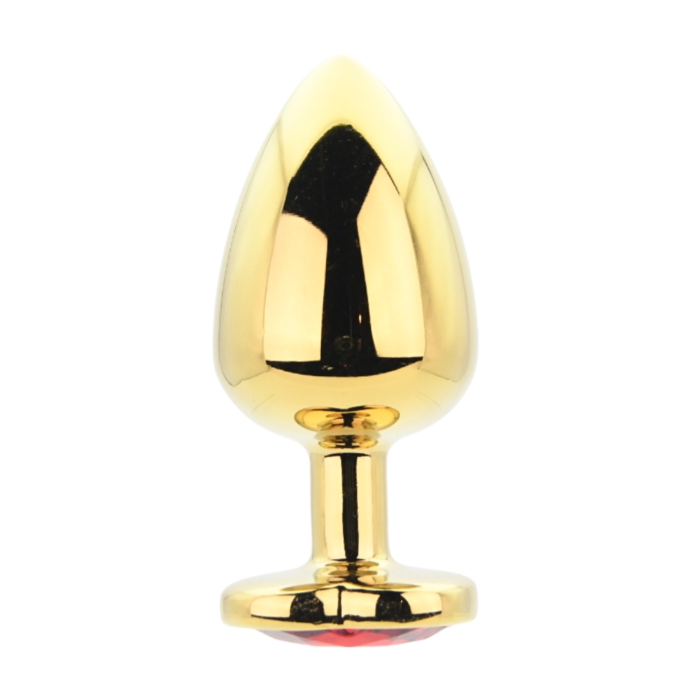 Toosh Heart Shaped Gold Butt Plug with Red Stone Large - Image 2