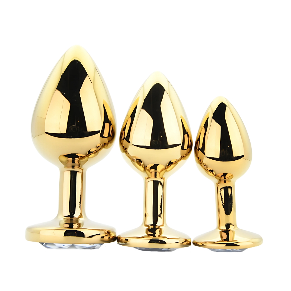 Toosh Metal Butt Plug Gold Set of 3 Clear Stone - Image 2