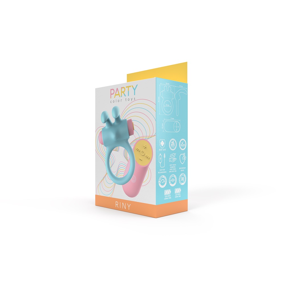 Party Color RINY Remote Control Rabbit Cock Ring Blue - Image 9