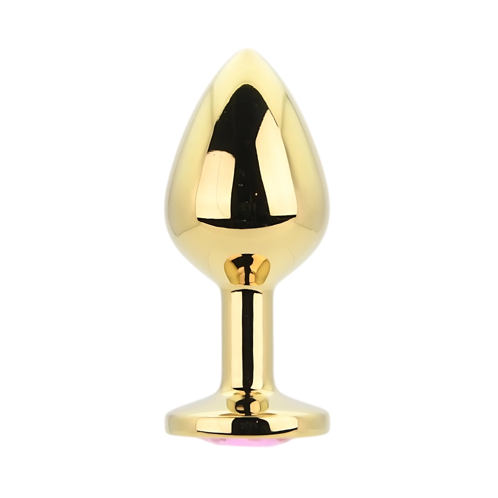 Toosh Gold Metal Butt Plug Medium Pink Stone - Image 2
