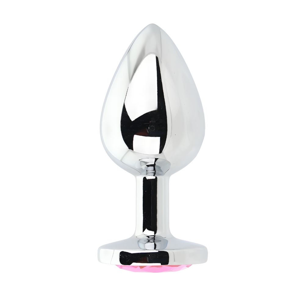 Toosh Silver Metal Butt Plug Large Pink Stone - Image 2